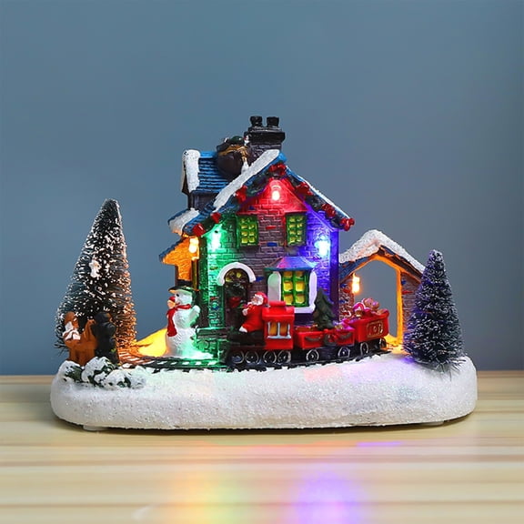 Eolstice LED Glowing Snow Scene House, Resin Christmas Cottage Decoration, Color Changing Lights for Tabletop Display, Gift Giving, Holiday decor, Winter Theme, Festive Illumination