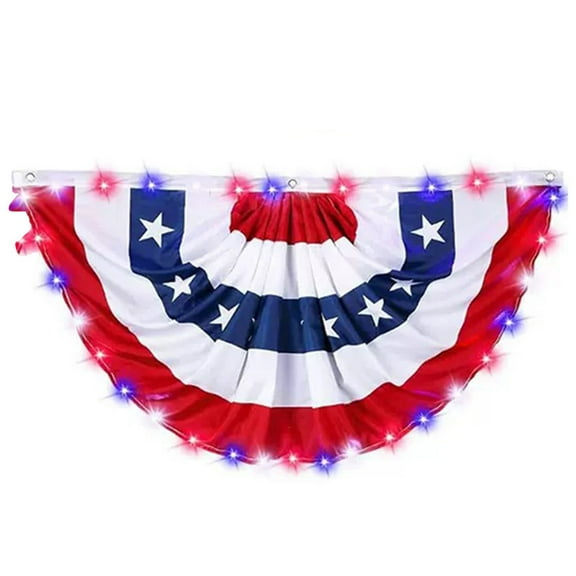 Eolstice LED Illuminated USA Pleated Fan Flags, Patriotic 4th of July Outdoor Decor Bunting, Solar Powered Holiday Lights for Porches, Gardens, and Celebrations