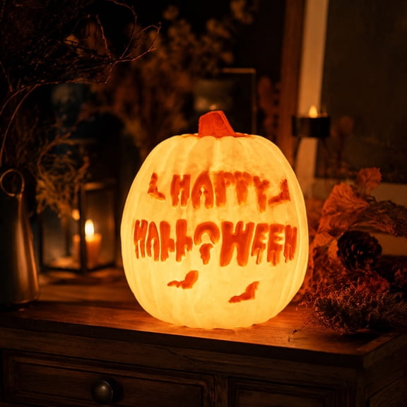 Eolstice LED Light Up White Pumpkin, Sound Activated RGB Light, Lighted Tabletop Ornament, Indoor Halloween Home Decor