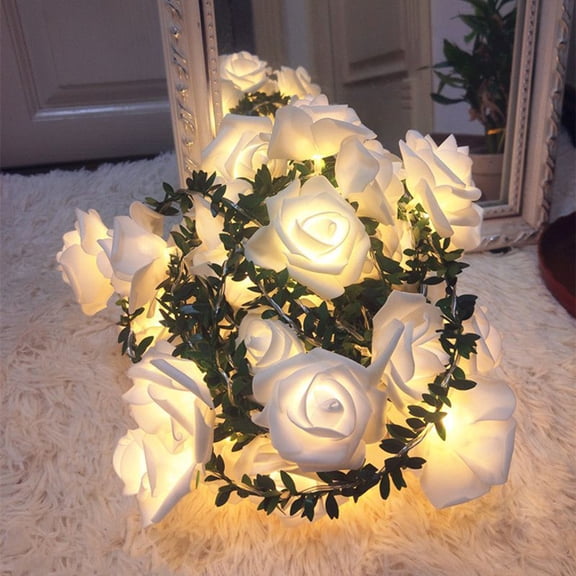 Eolstice LED Rose Rattan Lamp String with Simulation Green Design, 10FT 20 Lights for Room and Bedroom Decor, for Wedding, Holiday, and Ambient Lighting