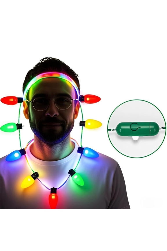 Large Bulb LED Light Up Necklace, Battery Powered Festive Party Wearable for Christmas Events, Luminous Leather Cord Celebration Accessory