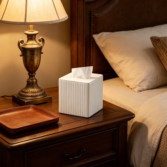 Eolstice Leather Tissue Box Cover, Striped Square Napkin Holder, Decorative Dispenser for Living Room, Coffee Table, Bathroom, Dining Table Decor