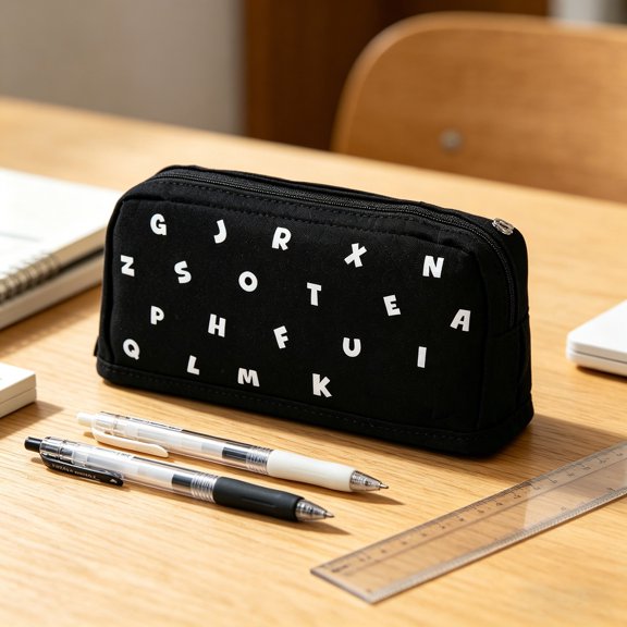 Eolstice Letter Print Pencil Case, Standable Large Capacity Pouch, Multifunctional Stationery Bag for Elementary Middle School, Pen Organizer, Office Supplies