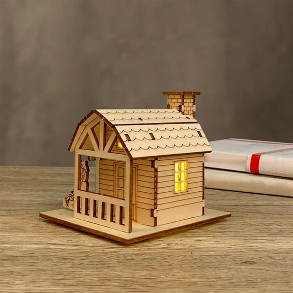 Eolstice Light-Up Handmade Wooden Christmas Village Houses, Handmade Wooden Village Houses, Light-Up Christmas Decor, for Holiday Displays, Tabletop Scenes, Festive Craft(A)