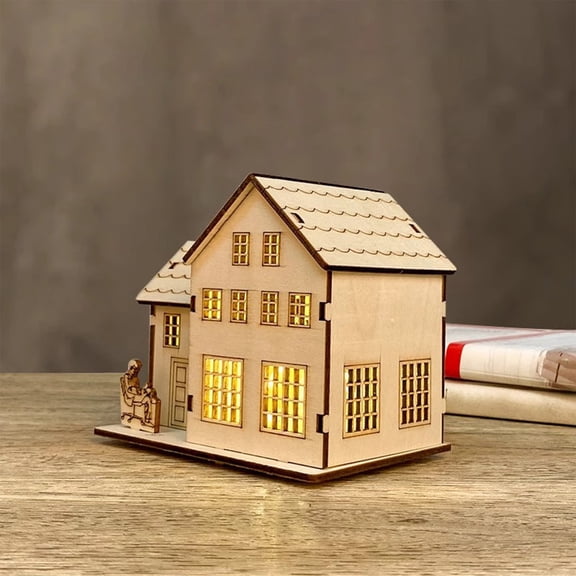 Eolstice Light-Up Handmade Wooden Christmas Village Houses, Handmade Wooden Village Houses, Light-Up Christmas Decor, for Holiday Displays, Tabletop Scenes, Festive Craft(B)