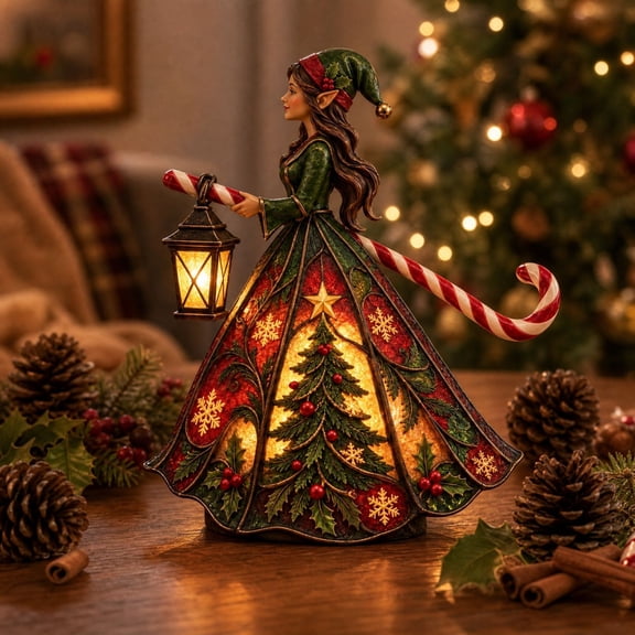 Eolstice Lighted Elves Figurine, Christmas Decoration Resin Statue With Lantern, for Tabletop Mantel Shelf Xmas Home Party