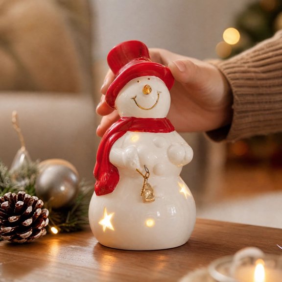 Eolstice Lighted Snowman Christmas Table Decor, Christmas Resin Winter Tabletop Decor, for Holiday Indoor Shelf Tabletop Display