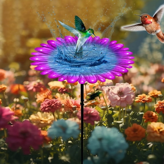 Eolstice Metal Bird Bath Feeder with Stake for Outdoor Garden, Hummingbird Attracting Decor for Yard Patio, Decorative Wildlife Accessory for Nature Enthusiasts