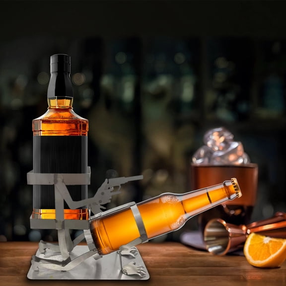 Eolstice Metal Skull Theme Beverage Stand, Whiskey Beer Bottle Display Holder, Gothic Home Bar Decor for Thematic Parties Events