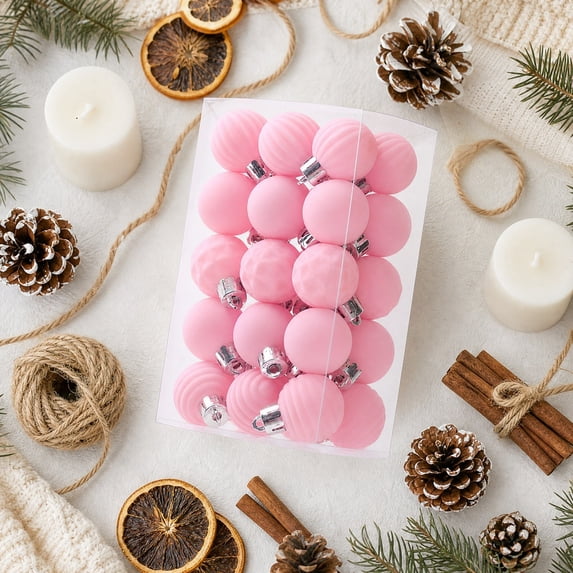 Eolstice Mini Christmas Ball Ornaments, 30 Pcs 1.18 Inch Flocked Velvet Shatterproof, Ribbed Textured Solid, Hanging Loop, Xmas Tree Holiday Decor
