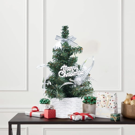 Eolstice Mini Christmas Tree Potted Plant For Desktop Display, Small Artificial Decor, Holiday Ornament For Home Office Party Festival Celebration