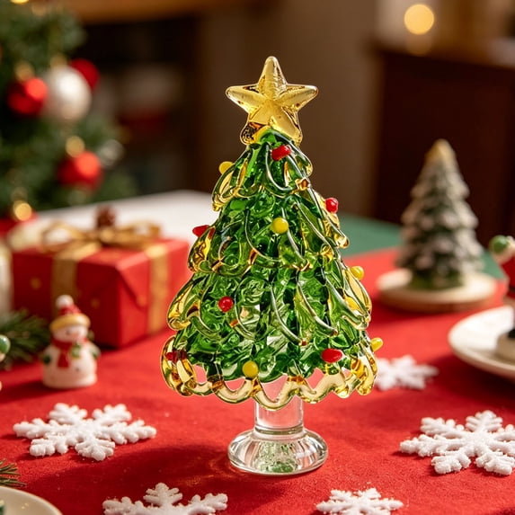 Eolstice Mini Handmade Glass Christmas Tree Ornament, Small Desktop Crystal Xmas Tree Figurine, Table Decor for Home Mantel Shelf and Window Decoration
