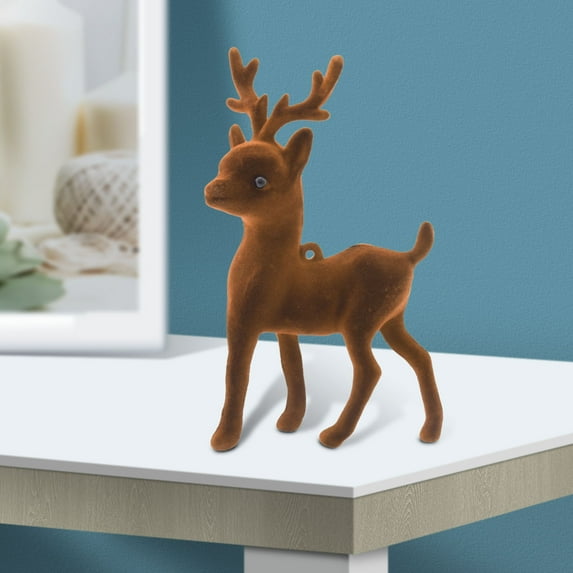 Eolstice Miniature Deer Figurine, Flocked Standing Deer Ornament, Small Animal Model for Desktop Display, Shelf Decoration, Home Office Decor, Collectible Art Piece