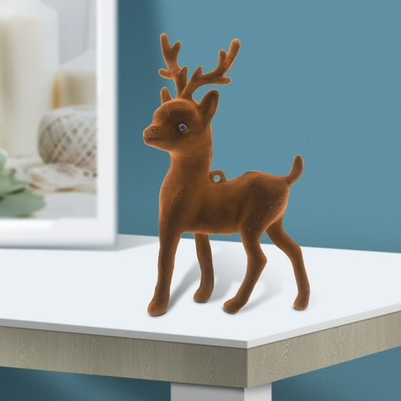 Eolstice Miniature Deer Figurine, Flocked Standing Deer Ornament, Small Animal Model for Desktop Display, Shelf Decoration, Home Office Decor, Collectible Art Piece