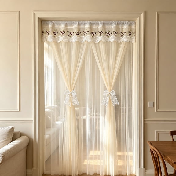 Eolstice Mosquito Proof Door Curtain, Fly Insect Screen, Double Lace Layer, Drill Free Install, Summer Sheer Doorway Partition, Home Decor