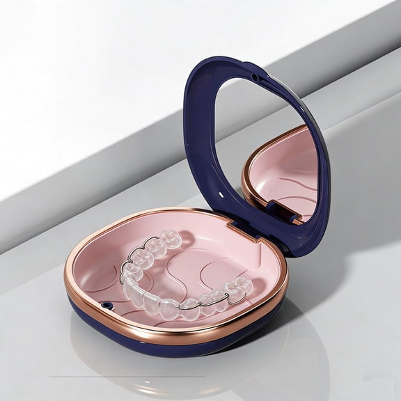 Eolstice Multi Functional Braces Storage Box, Sealed and Dust Proof Dental Brace Box Built In Mirror for Travel Storage and Cleaning in One, Orthodontic Care Kit(Blue)