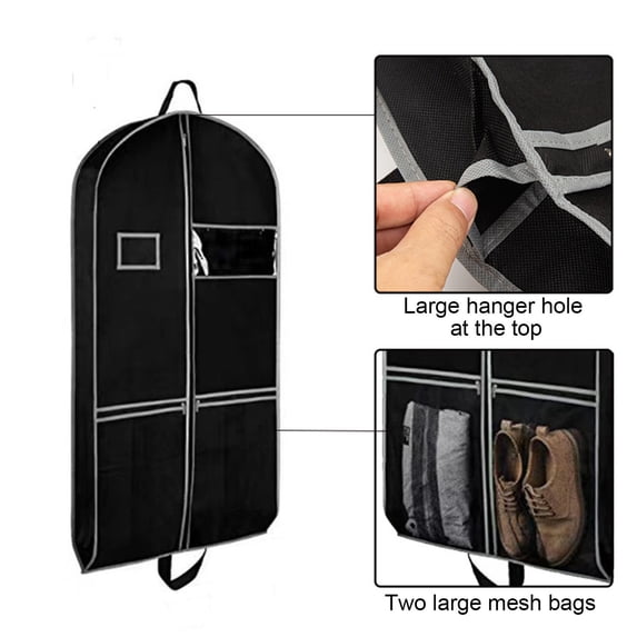 Eolstice Non-woven Fabric Garment Dirt Cover, Suit Storage Bag, Travel Clothes Protector, Garment Bag for Suit, Dress, Coat and Travel(Black)