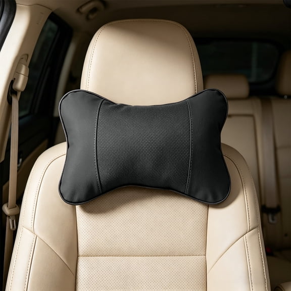Eolstice PU Leather Car Neck Headrest Pillow, Comfortable Auto Cervical Support Cushion for Driver and Passengers, Vehicle Interior Accessories,Black