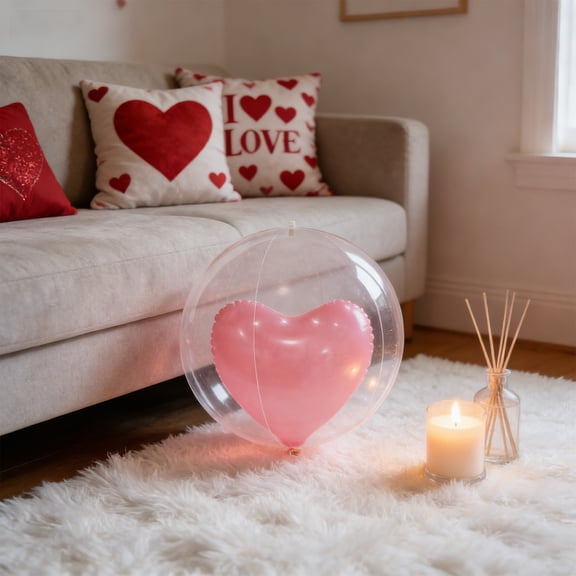 Eolstice PVC Inflatable Heart Shaped Balloons, Valentines's Day Decorations Balloons, with Smaller Balloons Inside, for Party, Ceiling, Photo Booth, Festive Atmosphere(Pink)