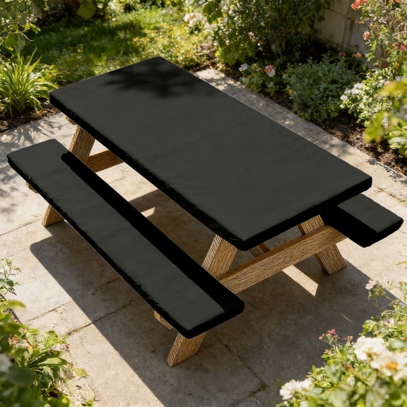 Eolstice Patio Table Cover Set, Three Pieces Picnic Table and Benches Covers, Table and Chair Protective Covers for Outdoor Furniture, Weather Resistant(Black)
