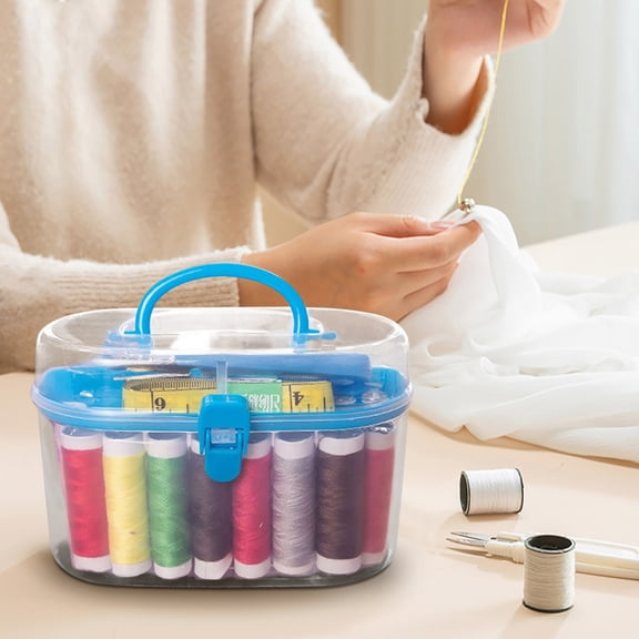 Eolstice Practical Household Needle and Thread Storage Box, Double Layer Sewing Tool Set with Thimble, Organized Storage for Needles Threads Craft