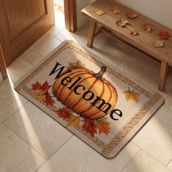 Eolstice Pumpkin Fall Doormat, Welcome Thanksgiving Entryway Mat, Non Slip Indoor Shoe Scraper, Front Door Hallway Rug, Kitchen Decor, Autumn Harvest Doormat