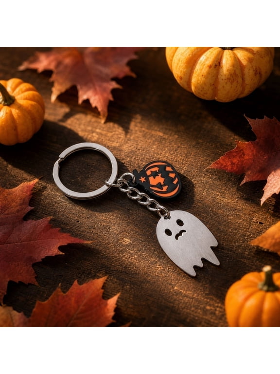 Pumpkin Ghost Pendant Keychain, Small Cute Charm Accessory, Halloween Fall Bag Car Decoration for Women Men Gift
