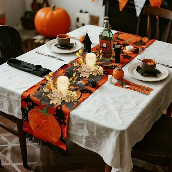 Eolstice Pumpkin Maple Leaf Berry Candle Holders, Thanksgiving Halloween Scented Wreath, Table Centerpiece Decor, Fall Festival Decorative Ring