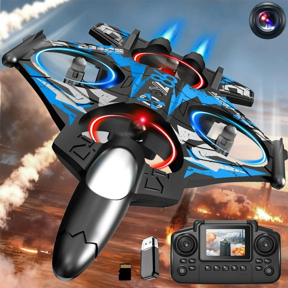 Eolstice RC Plane Remote Control Airplane With Screen, Foam Drone With Display, Aircraft Toy For Beginners, Family Fun, Headless Mode, Light Gifts(Blue)