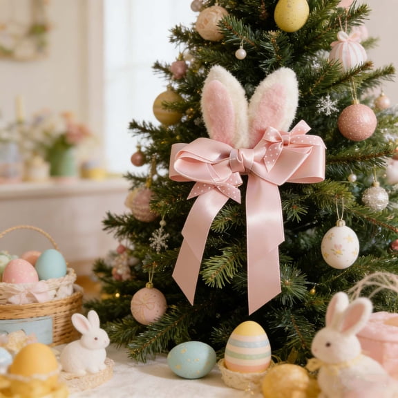 Eolstice Rabbits Ears With Bow, Easter Hair Clip Decorations, Festive Bunny Ear Accessories for Parties, Costumes, Children's Dress-Up, Holiday Photos