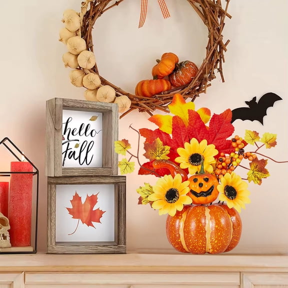 Eolstice Realistic Artificial Pumpkin Arrangement, Lifelike Fall Harvest Home Ornament, Thanksgiving Table Centerpiece Living Room Shelf Seasonal Decor