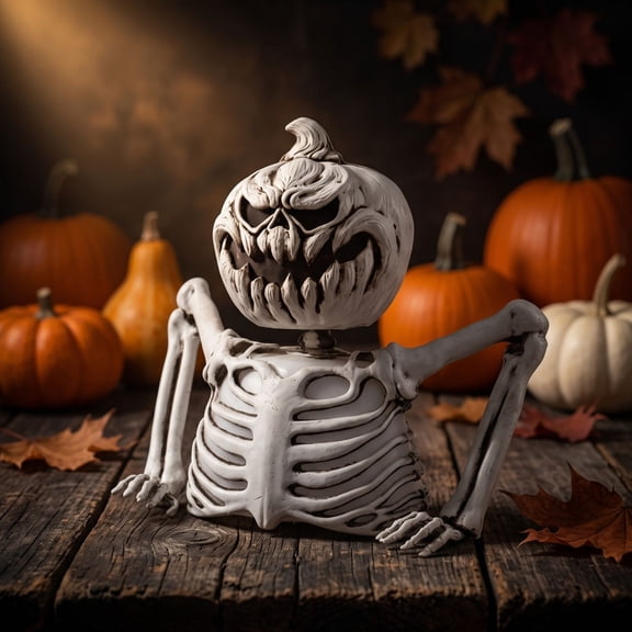 Eolstice Realistic Half Skeleton Halloween Pumpkin Prop, Spooky Home Decor, Fall Halloween Party, Table Centerpiece, Gift Idea