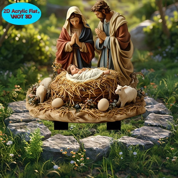 Eolstice Religious Birth 2D Acrylic Floor Insertion, Acrylic Floor Decor for Easter Celebrations, Religious Insertion for Home and Garden, Indoor and Outdoor