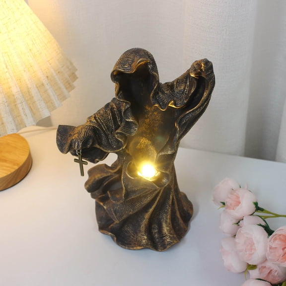Eolstice Resin Gothic Faceless Ghost Sculpture, Tabletop Ghost Statue Decoration with Light, Halloween Garden Lawn Patio Ornament, for Home Desk Bar Party Decor