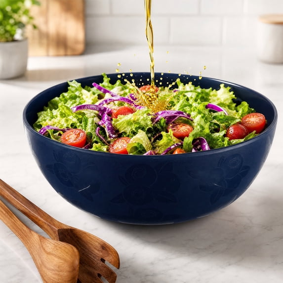 Eolstice Reusable Round Polypropylene Cereal Bowl, Embossed Floral Serving Bowl, Top Rack Dishwasher Safe, Great For Serving Salad Soup Snacks And More