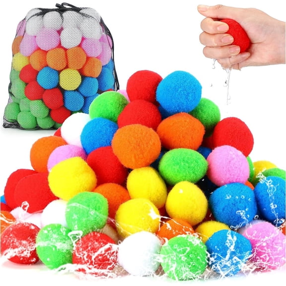 Eolstice Reusable Water Sponge Balls, 60 Count, Colorful Soft Splash Soaker Balls, Pool Beach Water Party Toy, Kids And Adults Outdoor Summer Fun Game