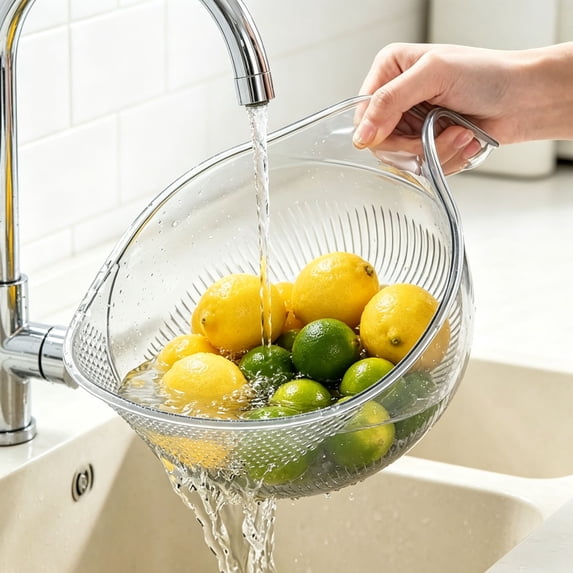Eolstice Rice Strainer with Handle, Multifunctional Colander, Fine Mesh Strainer for Washing Rice, Draining Pasta, Kitchen Cooking Tool, Home
