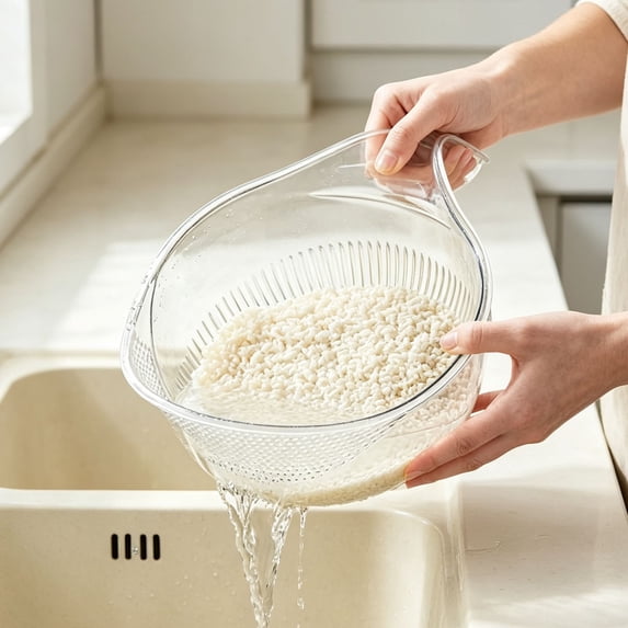 Eolstice Rice Strainer with Handle, Multifunctional Colander, Fine Mesh Strainer for Washing Rice, Draining Pasta, Kitchen Cooking Tool, Home