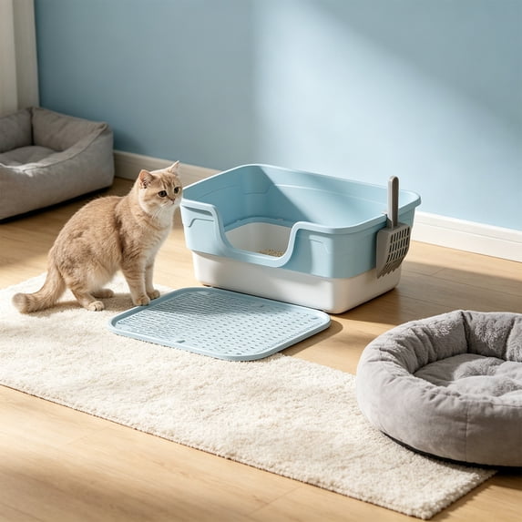 Eolstice Semi Enclosed High Sided Litter Box, Splash Proof Design, Ample Space for Large Cats, for Felines under 20 lbs, Covered Easy Clean Toilet