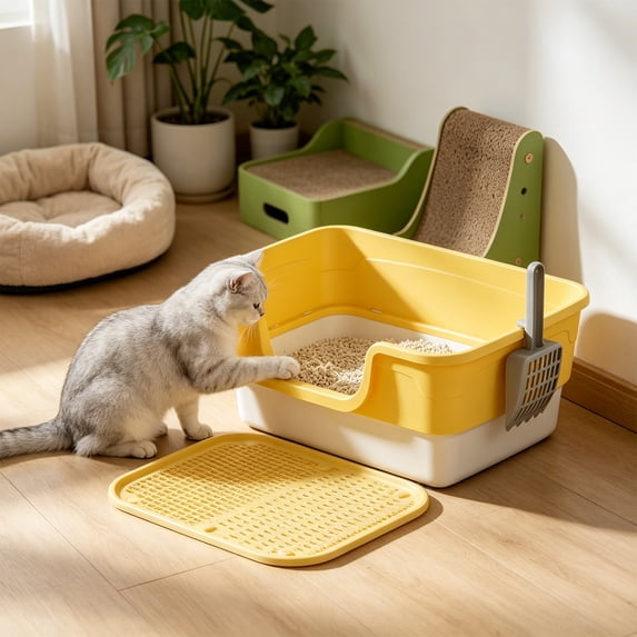 Eolstice Semi Enclosed High Sided Litter Box, Splash Proof Design, Ample Space for Large Cats, for Felines under 20 lbs, Covered Easy Clean Toilet