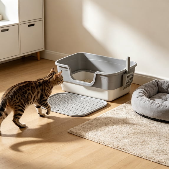 Eolstice Semi Enclosed High Sided Litter Box, Splash Proof Design, Ample Space for Large Cats, for Felines under 20 lbs, Covered Easy Clean Toilet