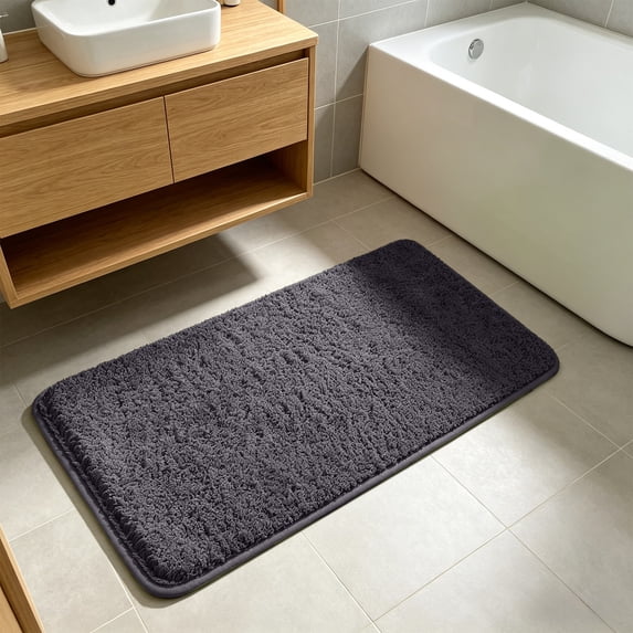 Eolstice Shaggy Runner Rug, Extra Thick Fluffy Foot Mat, Non Slip Latex Backing, Soft High Pile Absorbent Carpet for Bathroom Laundry Room,Black