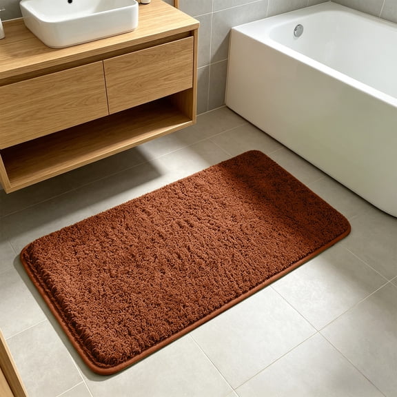 Eolstice Shaggy Runner Rug, Extra Thick Fluffy Foot Mat, Non Slip Latex Backing, Soft High Pile Absorbent Carpet for Bathroom Laundry Room,Brown