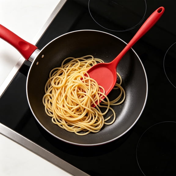 Eolstice Silicone Wok Spatula, Non-Stick Heat Resistant Cooking Shovel, Stir Frying Cooking Spoon Shovel, Chinese Kitchen Utensil for Stir-Frying and Baking,Red
