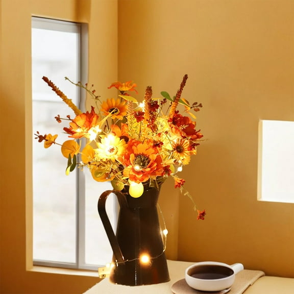 Eolstice Simulated Sunflower Bouquet In Iron Pail, Autumn Harvest Centerpiece For Display, Handcrafted Decor For Thanksgiving Home Accent