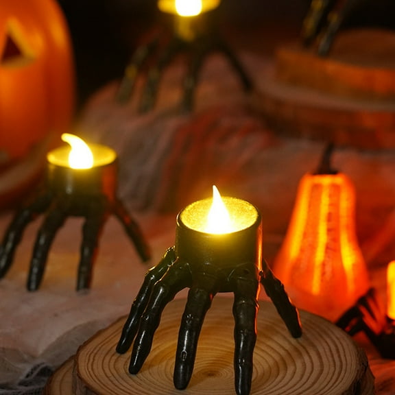 Eolstice Skeleton Hand Design LED Candle Set, Realistic Flameless Halloween Luminaries, Themed Event Decor Lighting for Indoor Displays, Pack of 5 Units