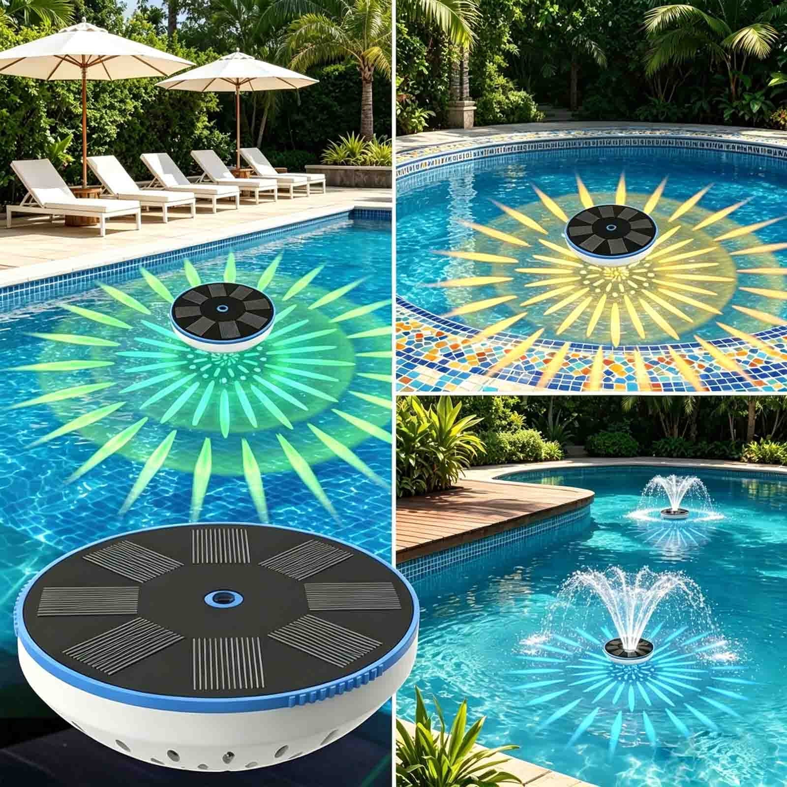 Eolstice Solar Fountain, Solar-Powered Water Spout with LED Light and 5 Nozzles, Water Shortage Sensor for Bird Bath, Outdoor Garden Courtyard Swimming Pool Decor