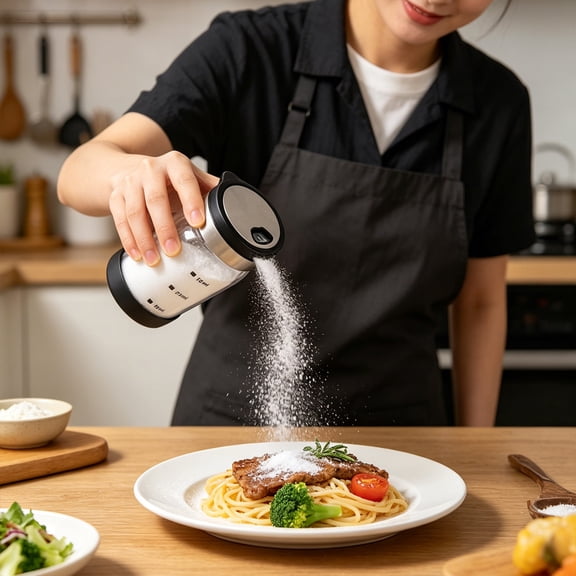 Eolstice Spice Shaker Bottle, 150ml Glass Adjustable Pour, Pepper Dispenser Rotatable Stainless Steel Lid, Measuring Mark, Seasoning Container For Kitchen