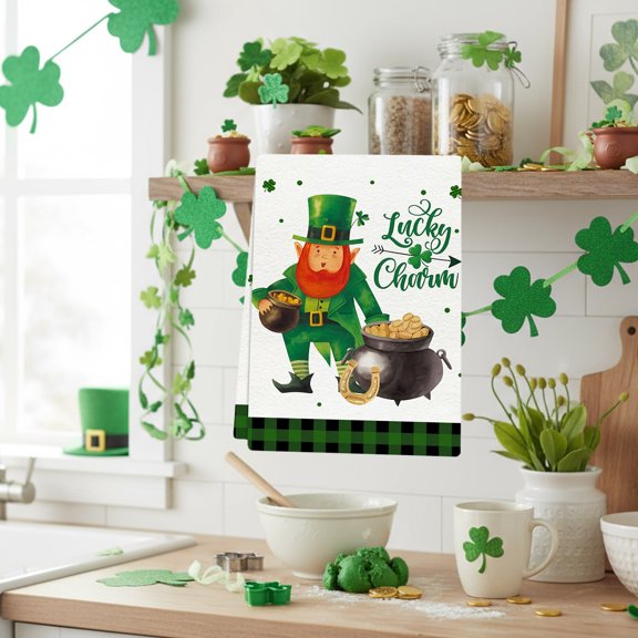 Eolstice St. Patrick's Day Kitchens Towel, St. Patrick's Day Decorations, Green Lucky Clovers Towel, Holiday Kitchen Cloth, for Daily Use, Party Decor, Gift Idea(E)