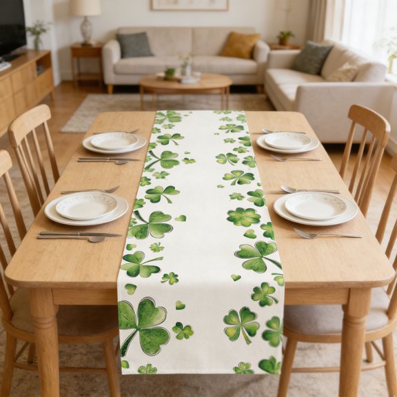 Eolstice St. Patrick's Day Table Flag, Four-leaf Table Flag Decorative Table Cloth, Linen Table Cloth for Irish Festival, Spring Party Table Decor(D)